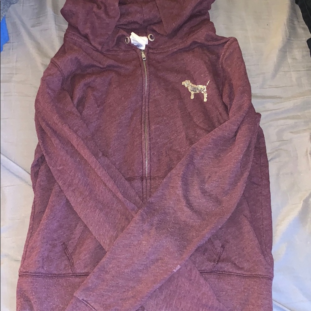 PINK burgundy zip up hoodie